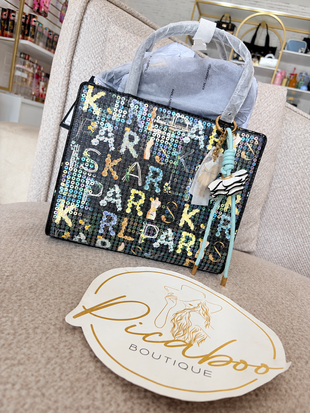 Bolsa Karl Lagerfeld negra con lentejuelas multicolor