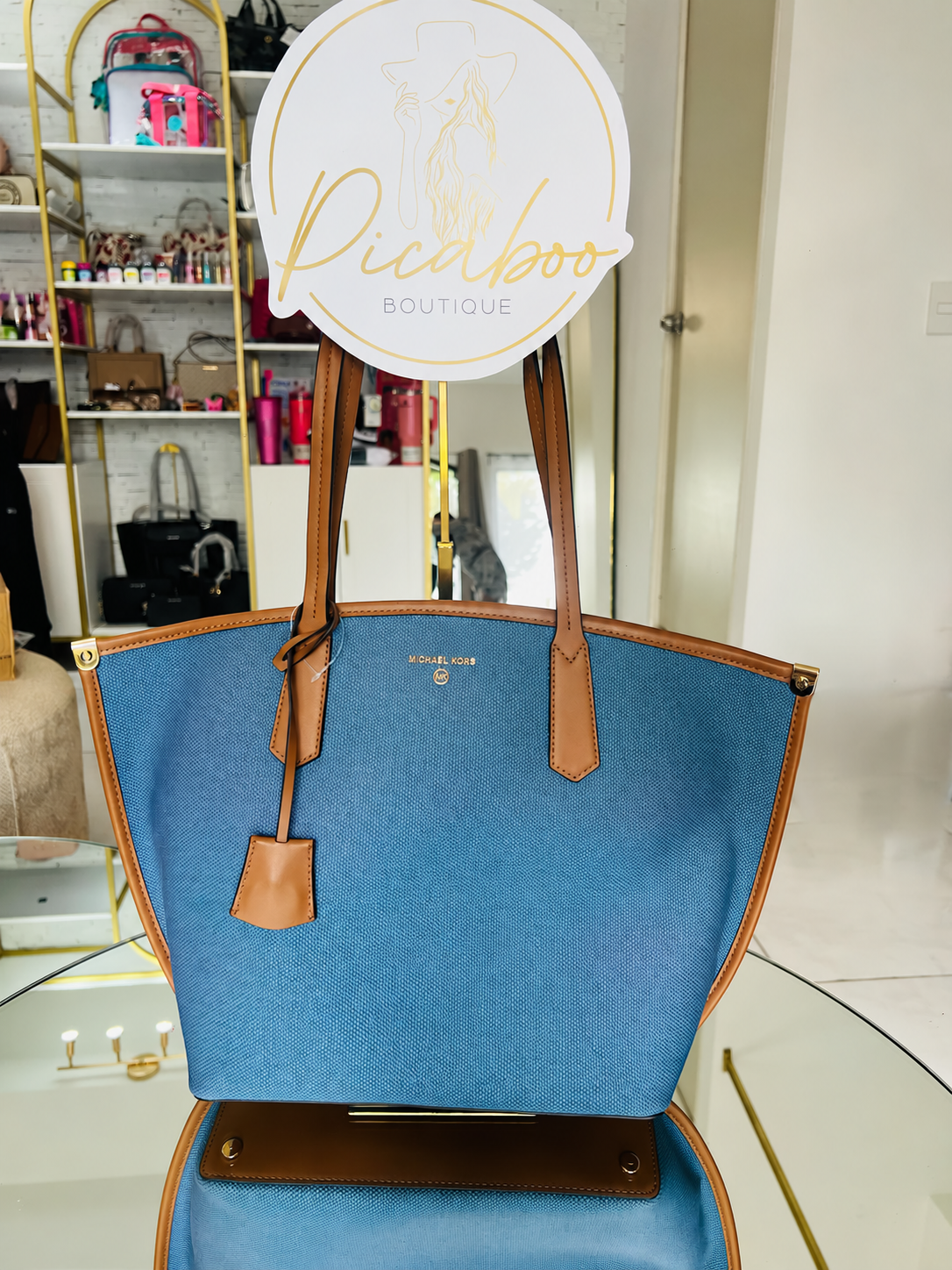 Bolsa tote Jane Michael Kors azul con asas café