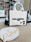 Bolsa tote Karl Lagerfeld de lona beige con Karl y Choupette