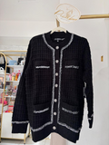 Cárdigan Karl Lagerfeld para mujer color negro con ribetes blancos, talla S