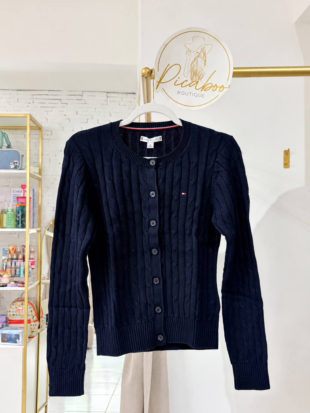 Cárdigan Tommy Hilfiger azul marino de tejido trenzado