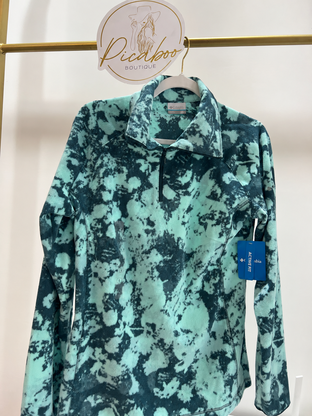 Sudadera Columbia verde menta estampada con medio cierre