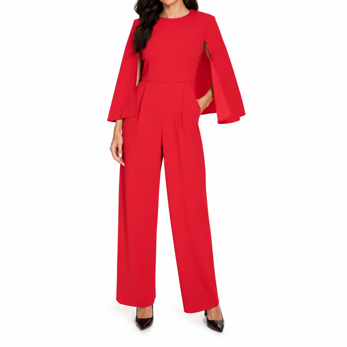 Jumpsuit rojo con mangas tipo capa