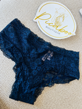 Panty de encaje floral azul marino talla M