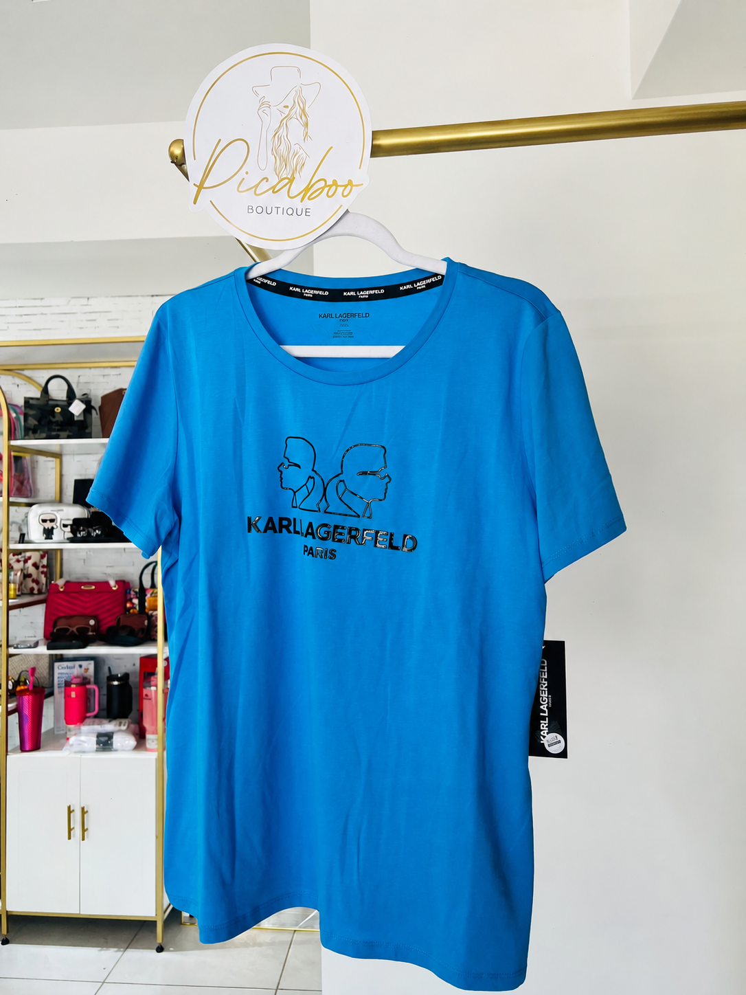 Playera Karl Lagerfeld azul con doble perfil talla L