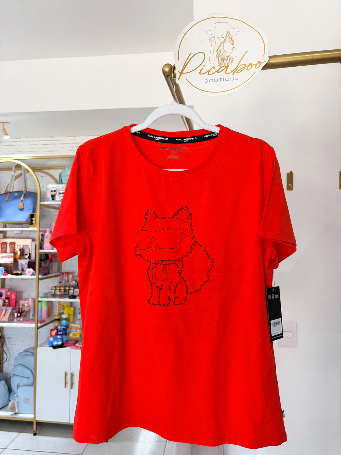Playera Karl Lagerfeld roja con Choupette para dama