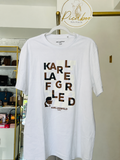 Playera Karl Lagerfeld blanca con gráfico abstracto, talla L