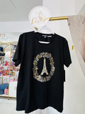 Playera Karl Lagerfeld negra con Torre Eiffel y corona floral talla L
