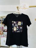 Playera Karl Lagerfeld negra con ilustraciones de París