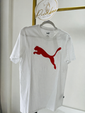 Playera Puma blanca con logo rojo talla S