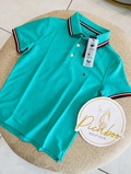 Polo Tommy Hilfiger turquesa con ribetes tricolor para niño