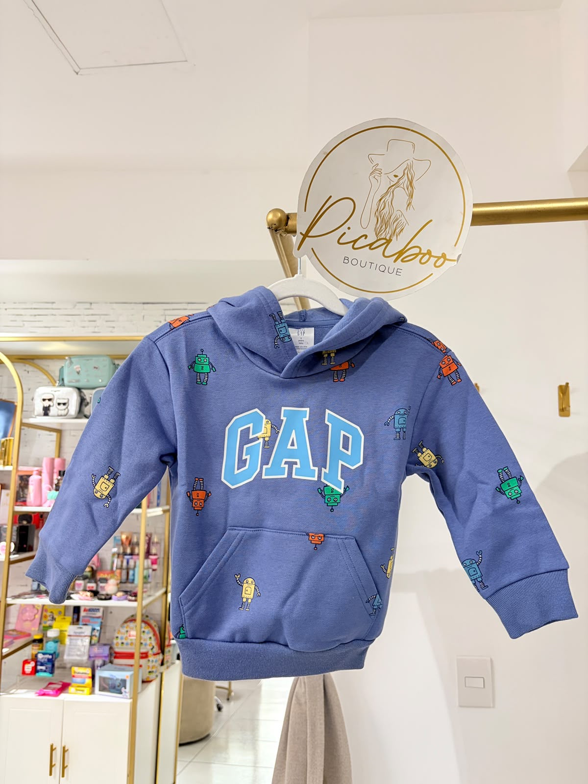 Sudadera GAP azul con robots para niño, talla 3