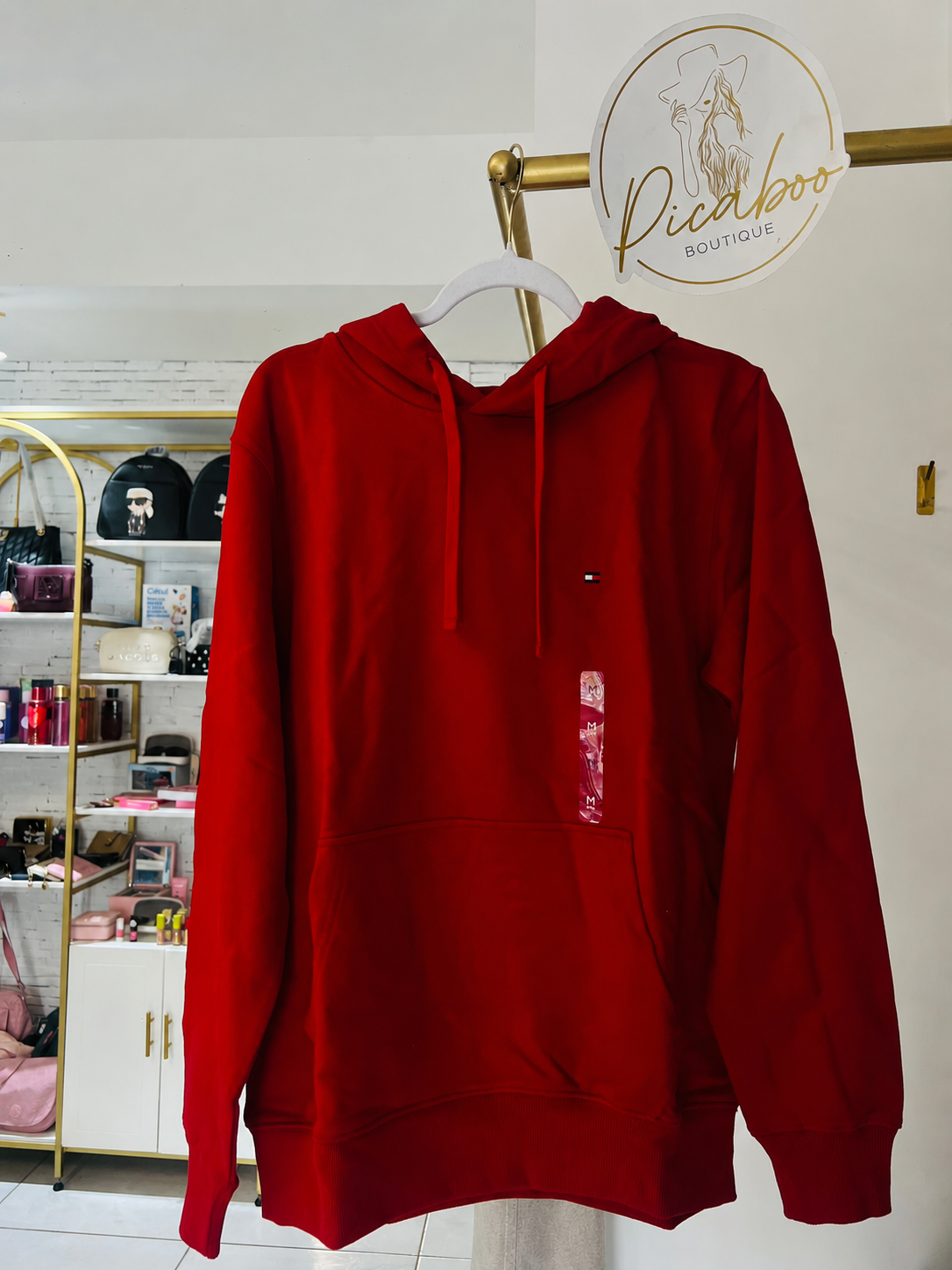 Sudadera Tommy Hilfiger roja con capucha, talla M
