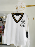 Suéter Karl Lagerfeld blanco con Choupette y cuello negro y dorado