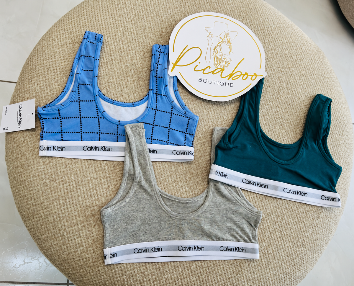Juego de 3 tops Calvin Klein azul, verde y gris para niña
