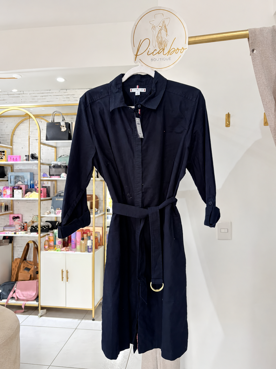 Vestido Tommy Hilfiger azul marino camisero con cinturón